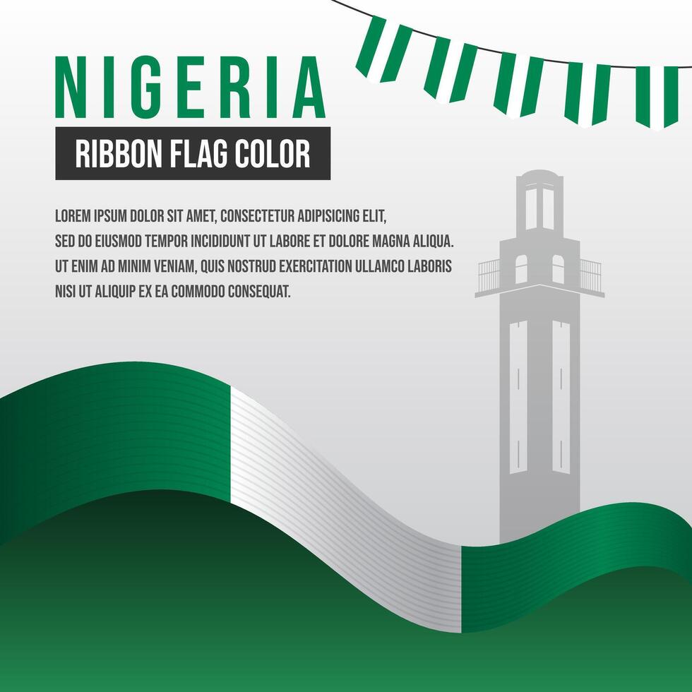 Nigeria ribbon flag with Bowers Tower silhouette and decoration vector