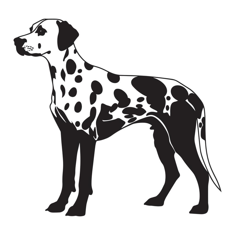 Dalmatian dog silhouette Design, Dog Clipart illustration in black and white vector