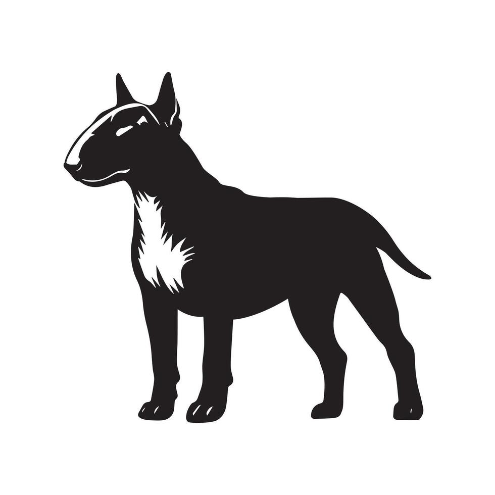 Bull Terrier dog silhouette Design, Dog Clipart illustration in black and white vector