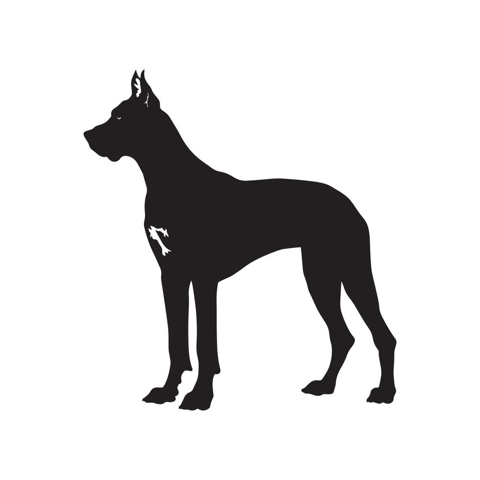 Great Dane dog silhouette Design, Dog Clipart illustration in black and white vector