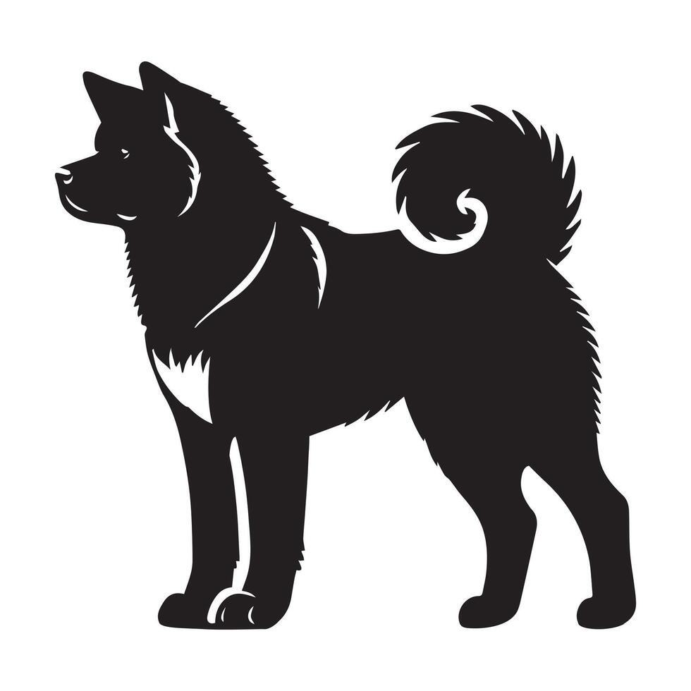Akita dog silhouette Design, Dog Clipart illustration in black and white vector