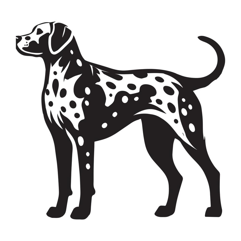 Dalmatian dog silhouette Design, Dog Clipart illustration in black and white vector