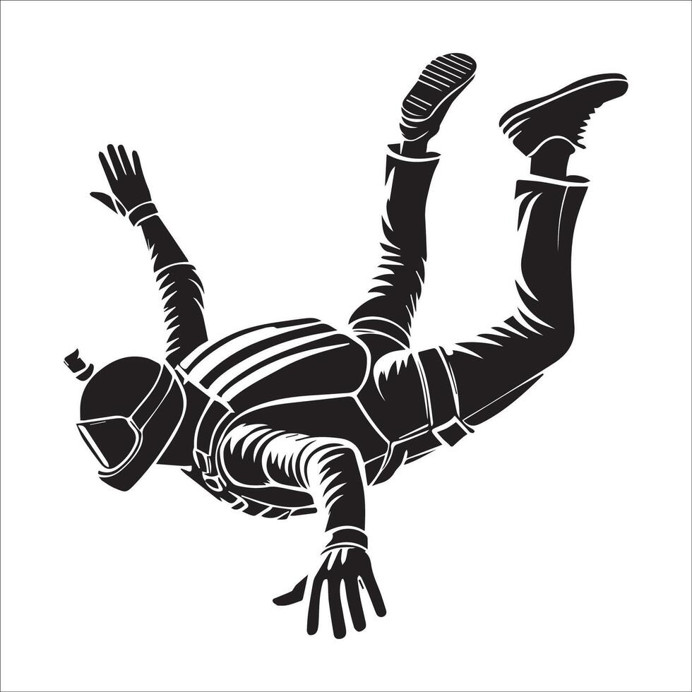 Parachuting jumping adventure illustration - parachute man silhouette - Skydiving Clipart in black and white vector