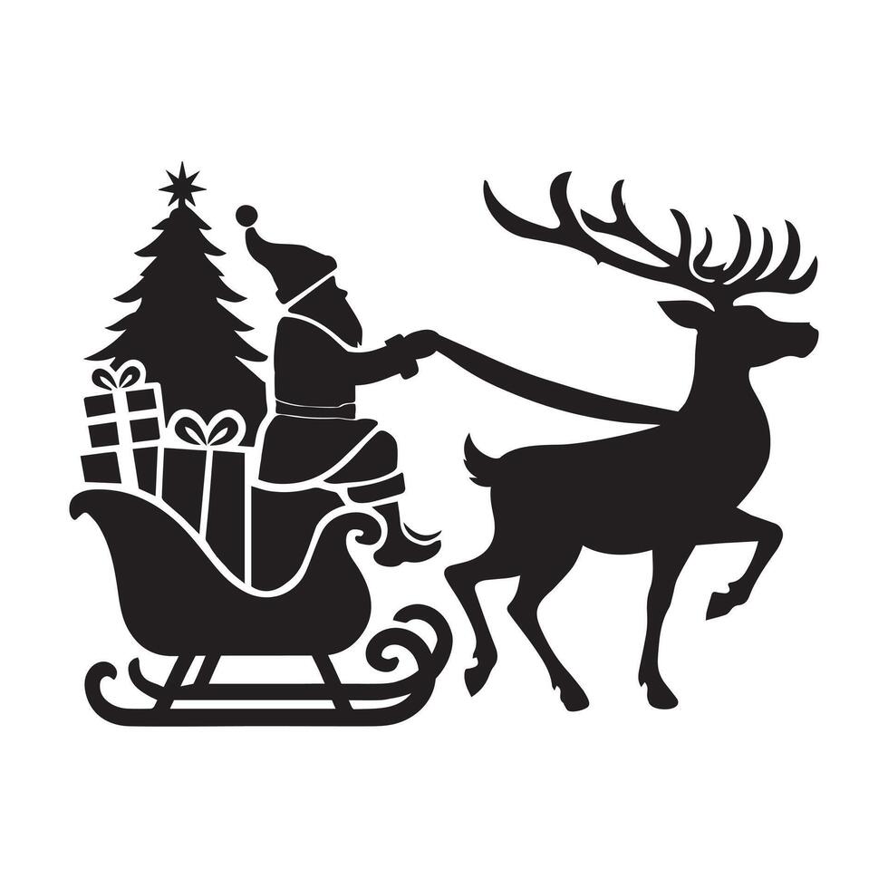 Santa Claus s sleigh with reindeer silhouette vector