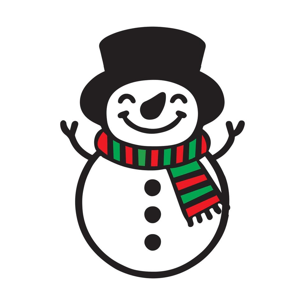Xmas Snowman Clipart Design, Snowman outline illustration in black and white vector