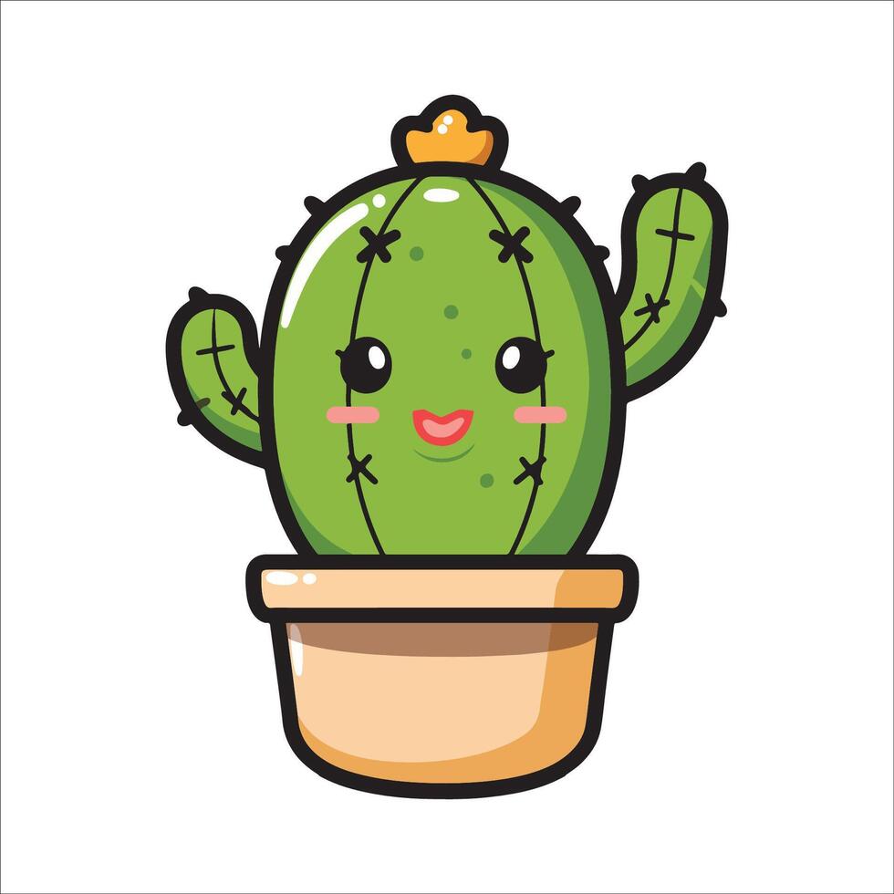 Cute kawaii Cactus illustration - kawaii Bishops Cap Cactus isolated on a White background vector