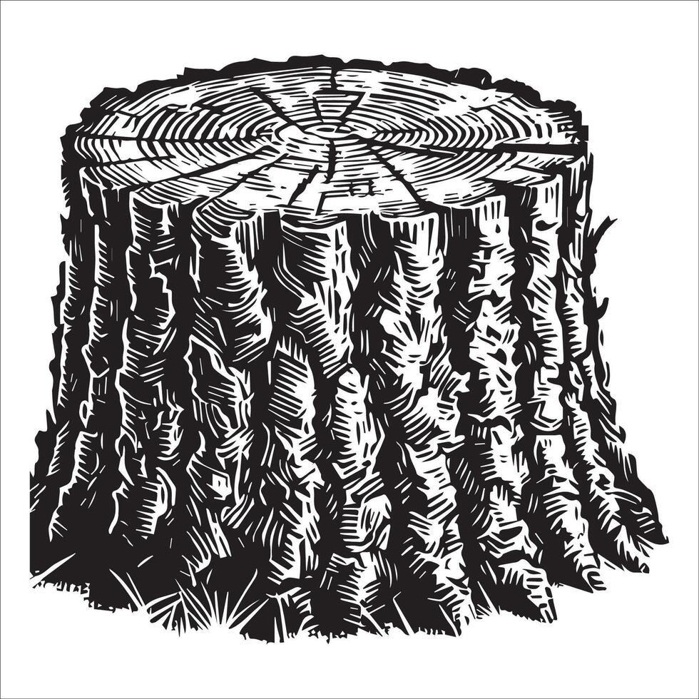 Tree Stump Silhouette, Tree Stump Clipart illustration in black and white vector
