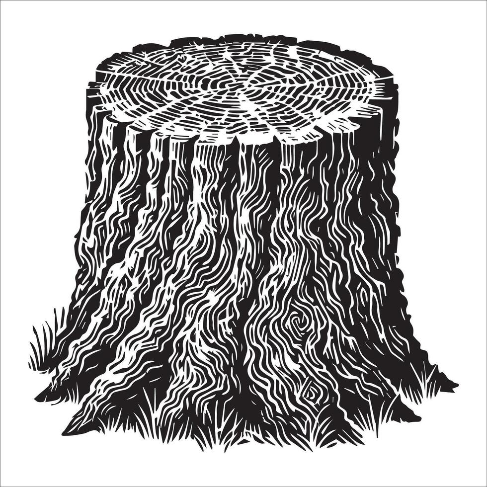 Tree Stump Silhouette, Tree Stump Clipart illustration in black and white vector