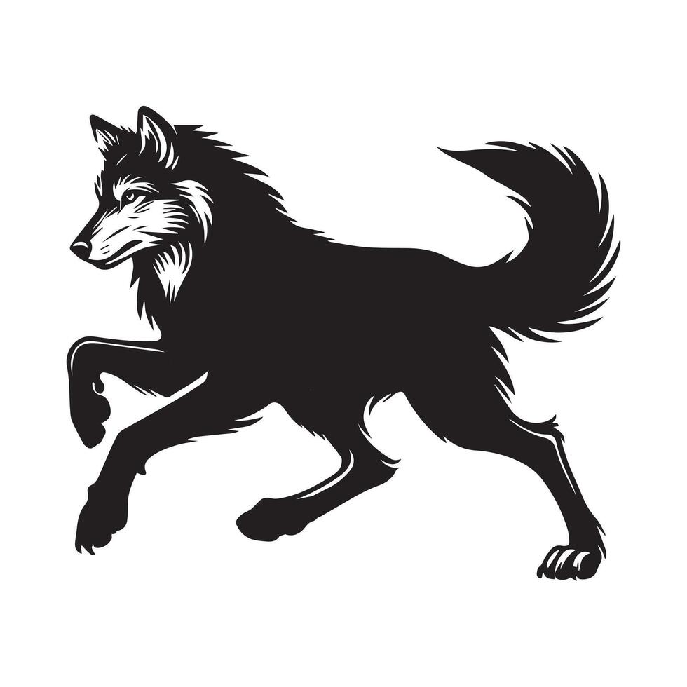 Wolf silhouette Design - A Running Wolf illustration in black and white vector