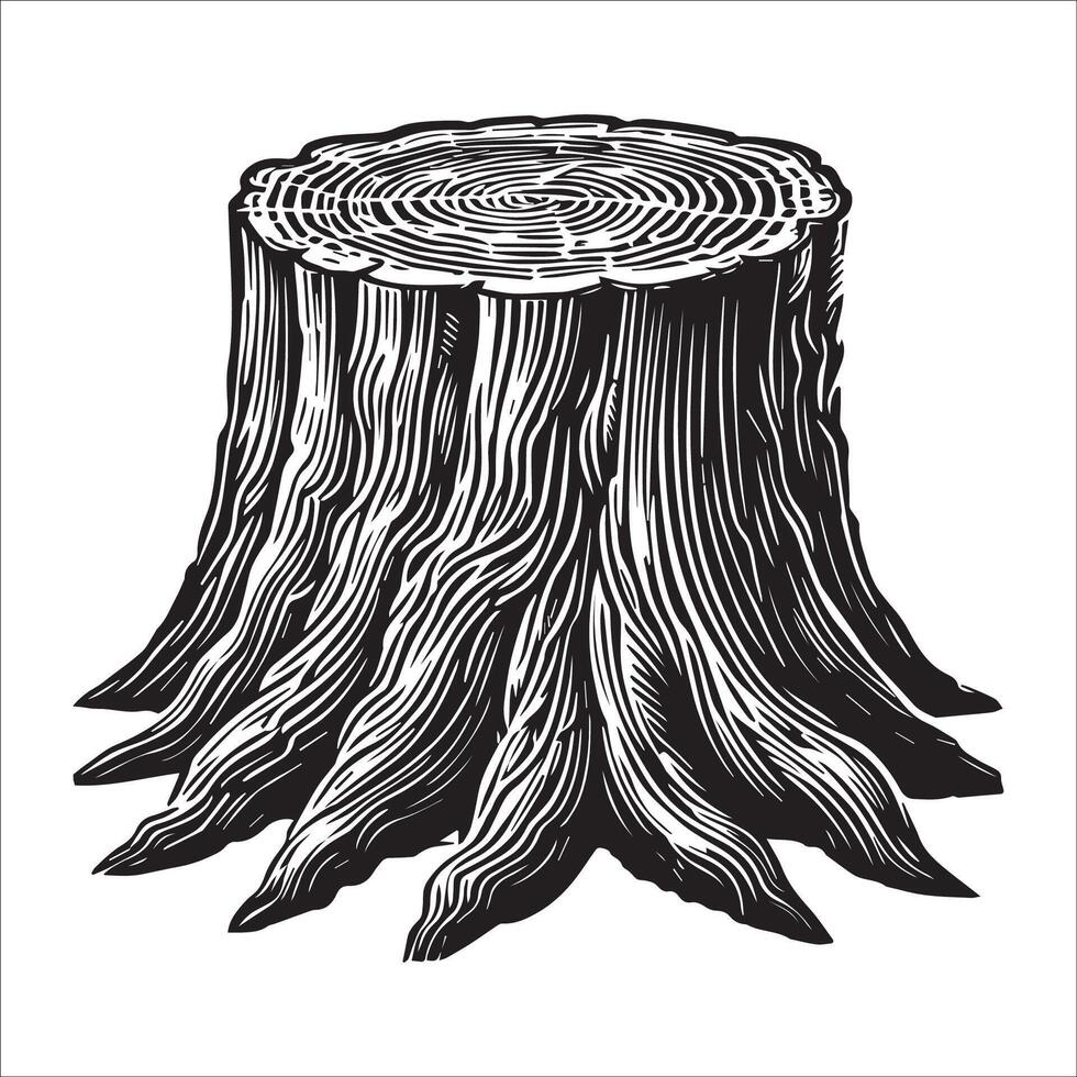 Tree Stump Silhouette, Tree Stump Clipart illustration in black and white vector