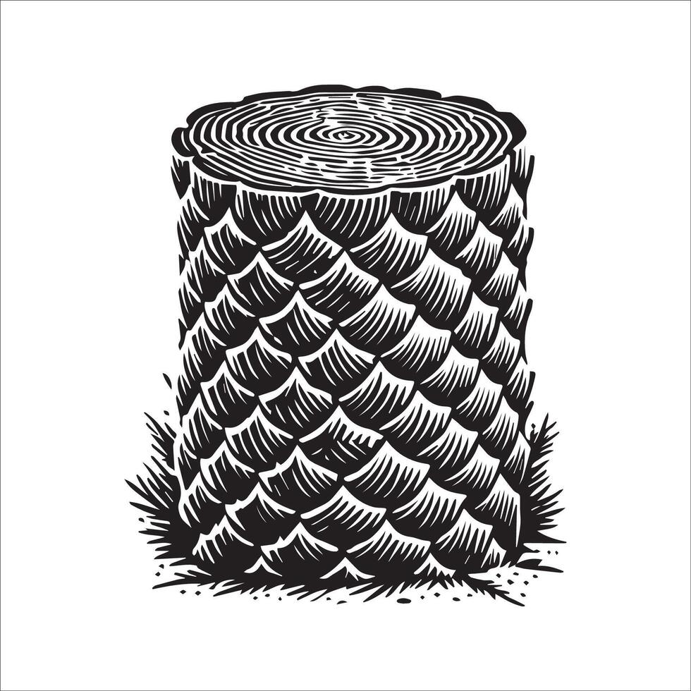 Tree Stump Silhouette, Tree Stump Clipart illustration in black and white vector