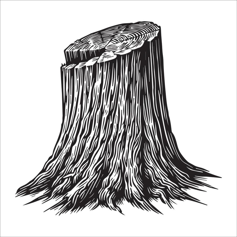 Tree Stump Silhouette, Tree Stump Clipart illustration in black and white vector