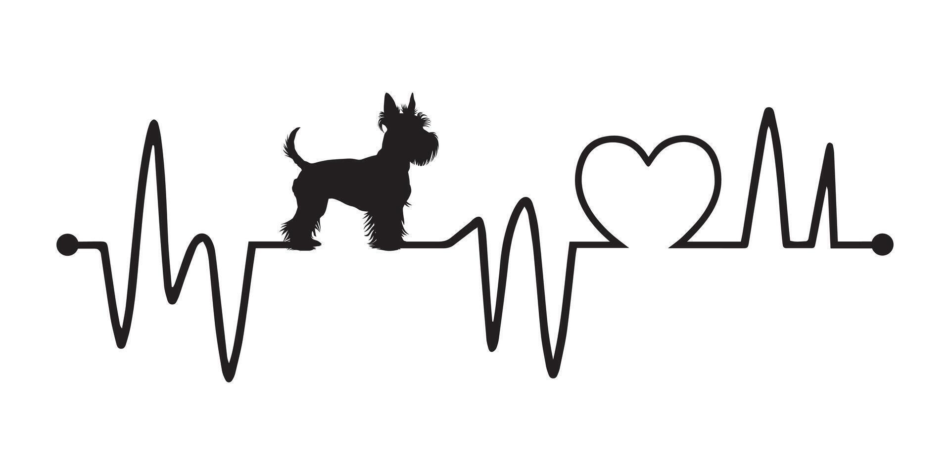 Heartbeat line with Scottish Terrier Dog silhouette, Dog and Heartbeat frequency wave with Heart Love illustration vector
