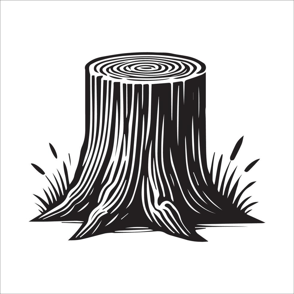 Tree Stump Silhouette, Tree Stump Clipart illustration in black and white vector