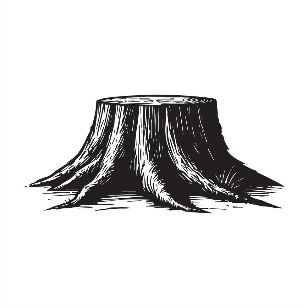 Tree Stump Silhouette, Tree Stump Clipart illustration in black and white vector