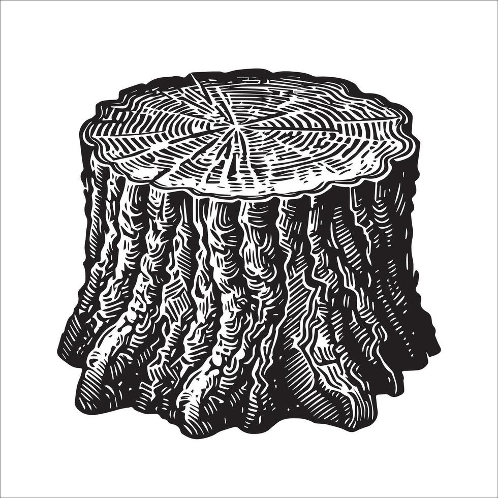 Tree Stump Silhouette, Tree Stump Clipart illustration in black and white vector