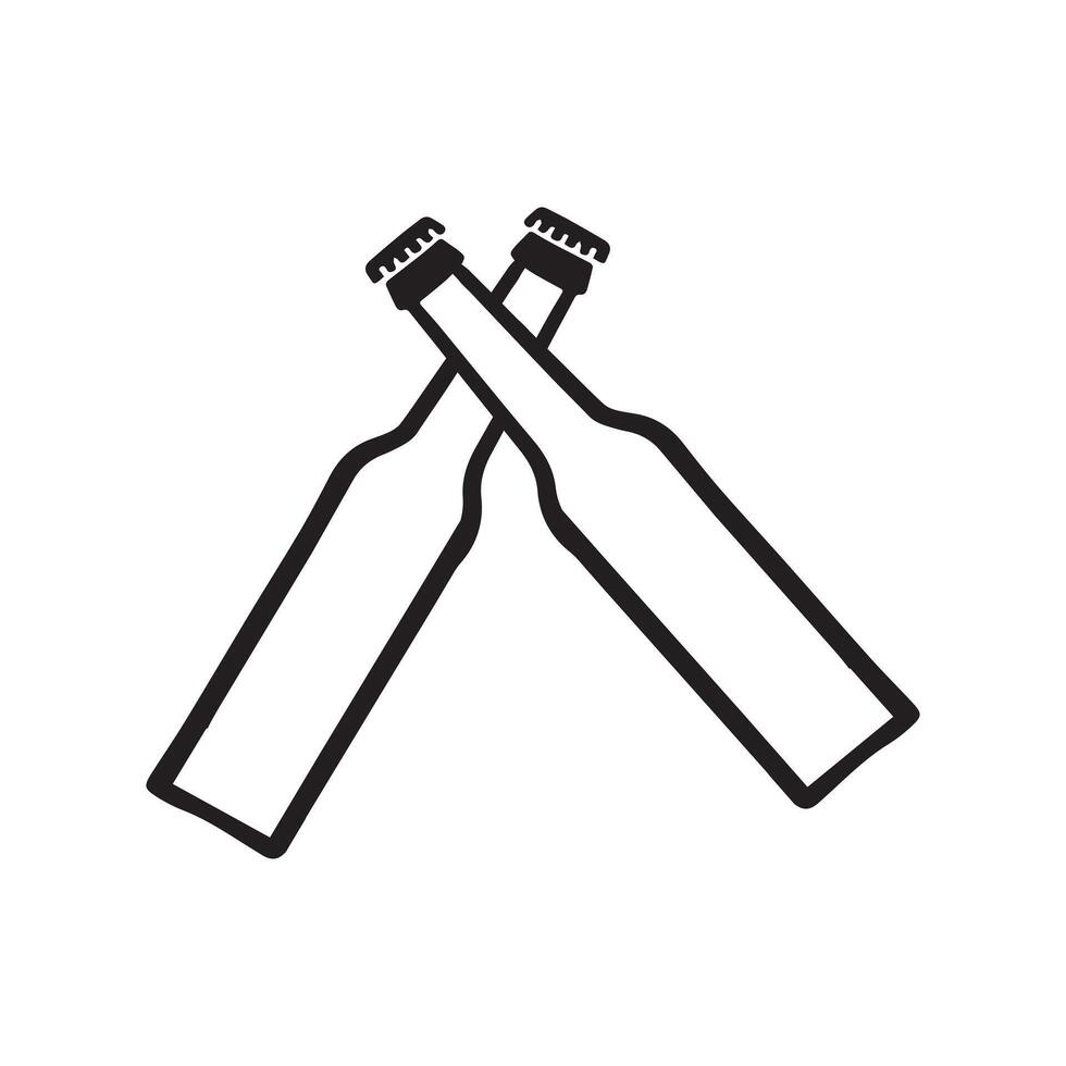 Beer bottles crossed Outline - Drinking Beer Clipart - beer bottles silhouette illustration in black and white vector