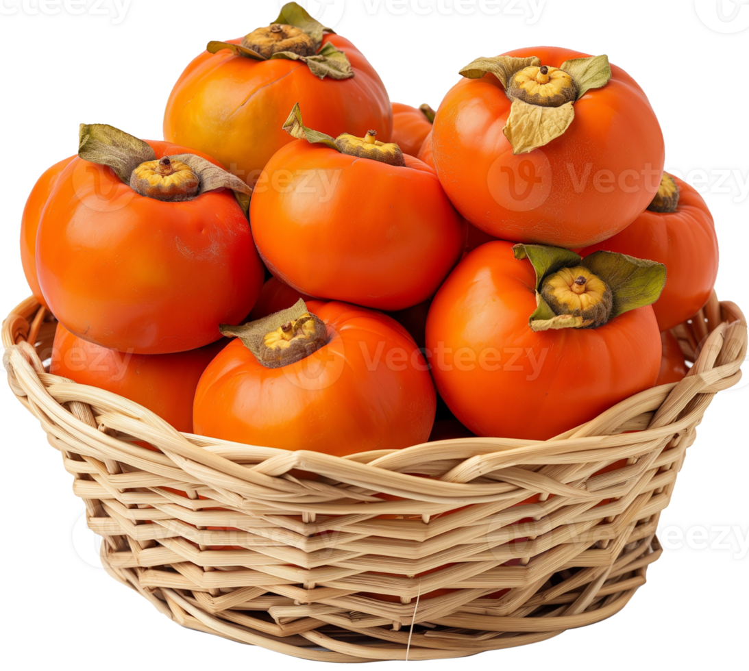 Group of Persimmon Fruit in a basket isolated illustration on a transparent background png