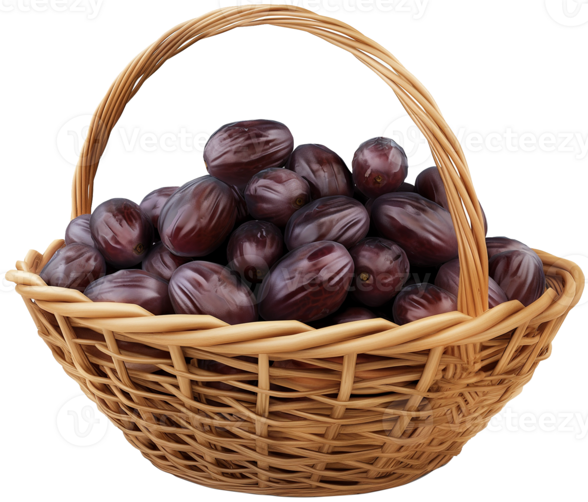 Delicious date fruits in basket isolated on a transparent background png