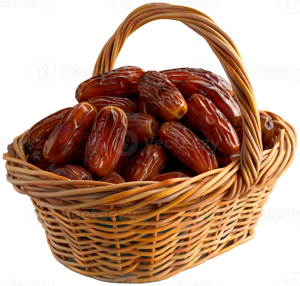 Ripe Dates fruit in a basket isolated on a transparent background, png