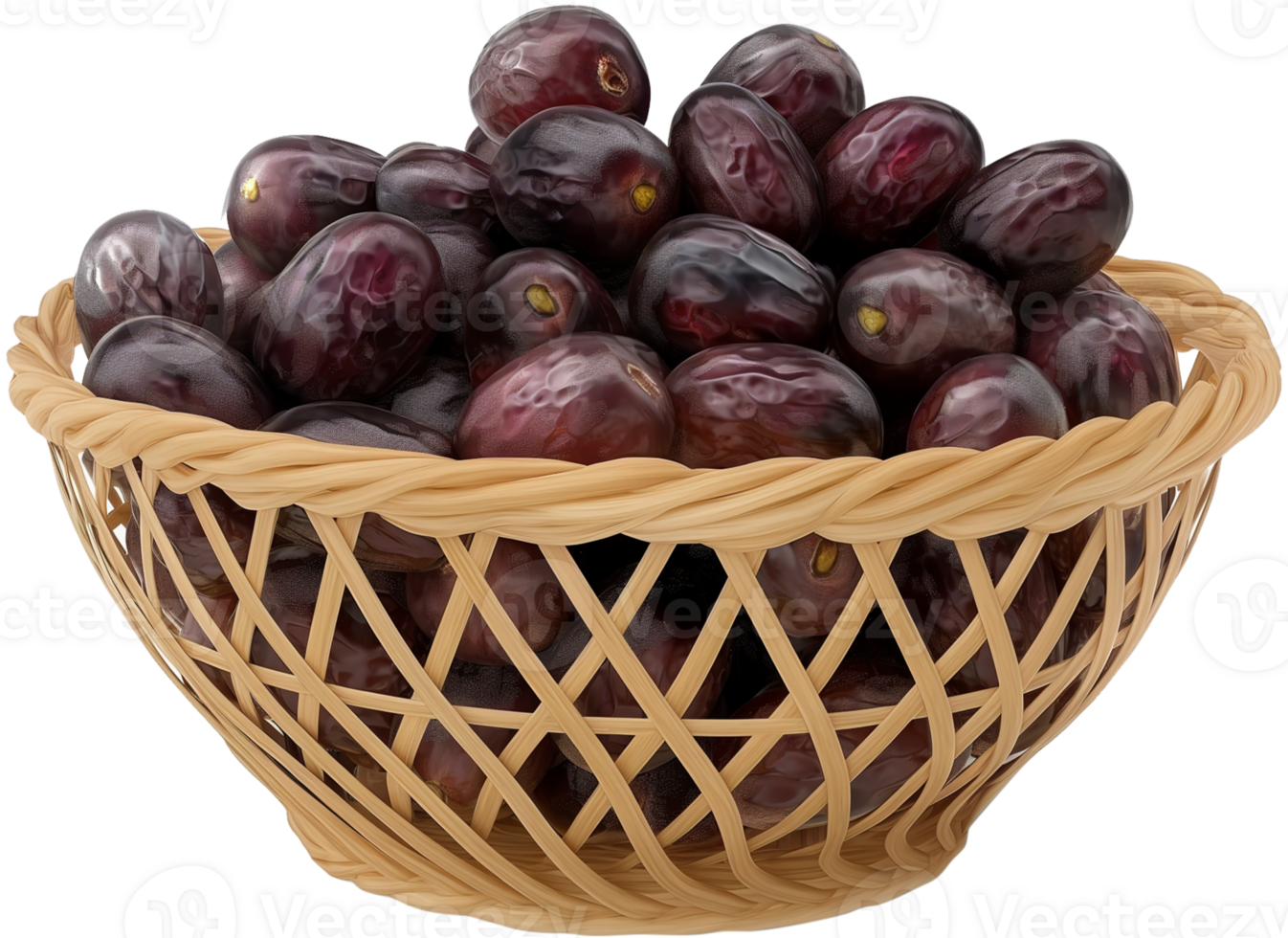 Ripe Dates fruit in a basket isolated on a transparent background, png