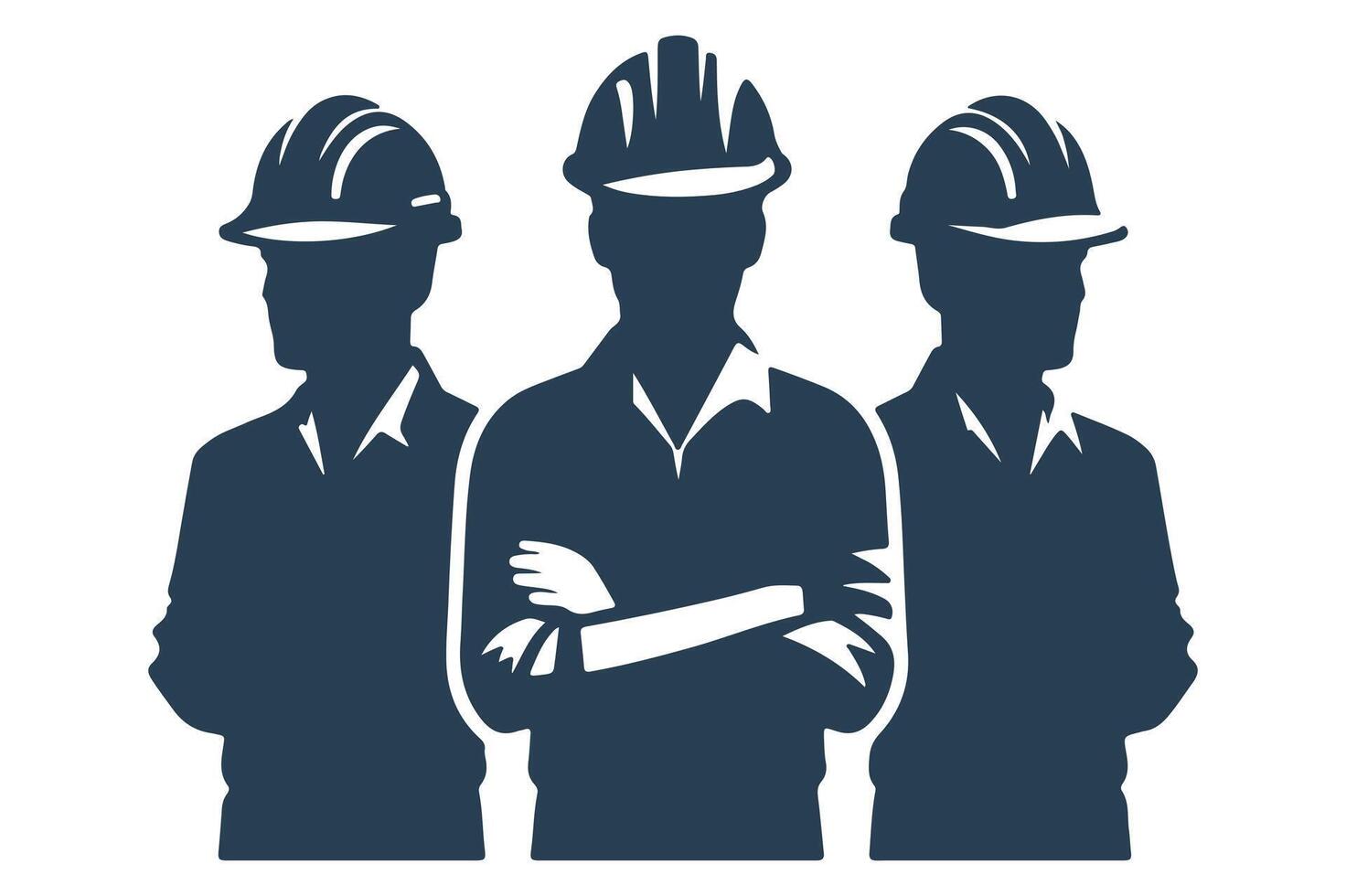 Three Construction Workers Silhouette with Hardhats vector