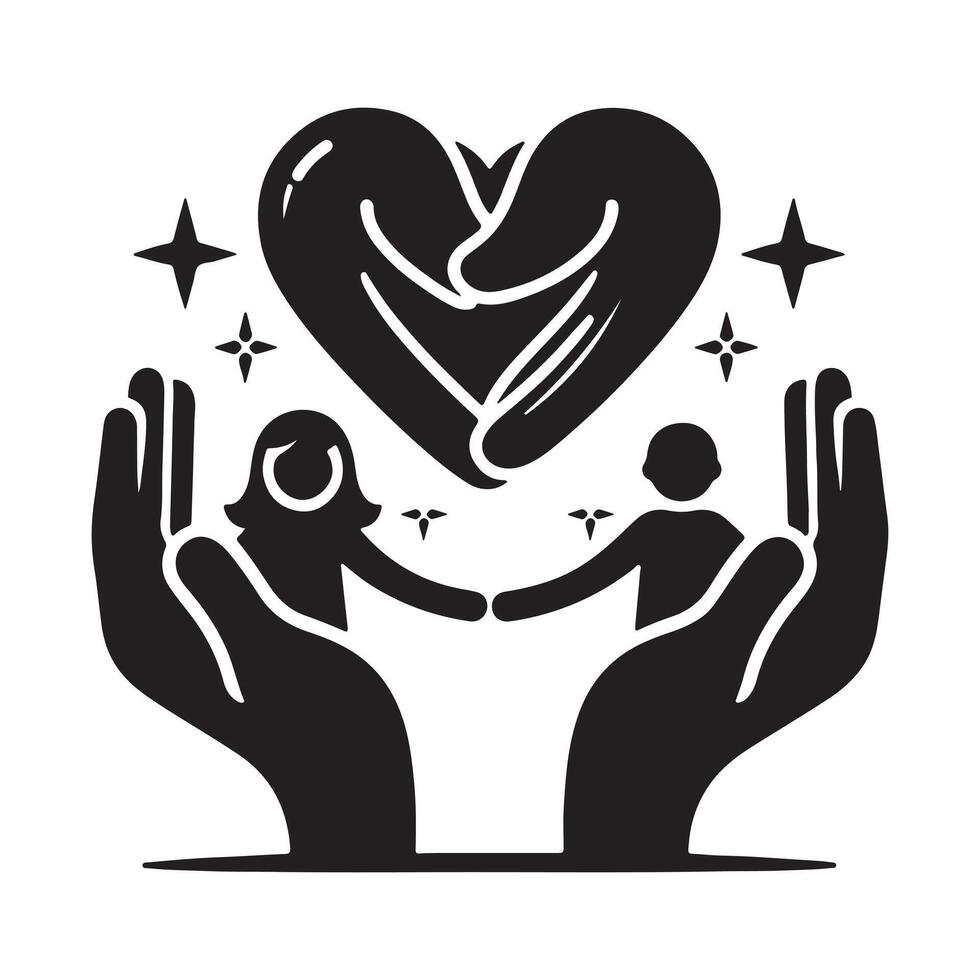 Abstract Friendship Emblem with Laurel Wreath, Two Women, Dove, and Heart Symbol in Black and White vector