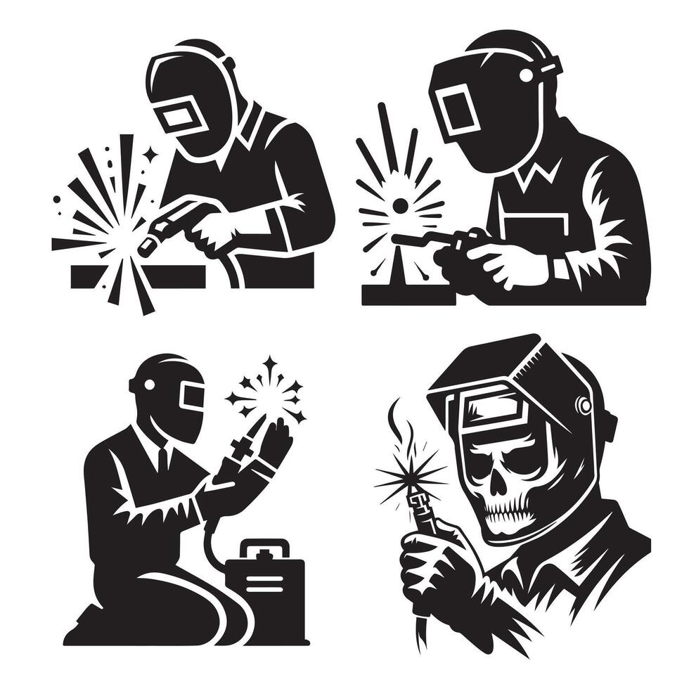 Illustrations of Welders and Welding Skull Designs vector