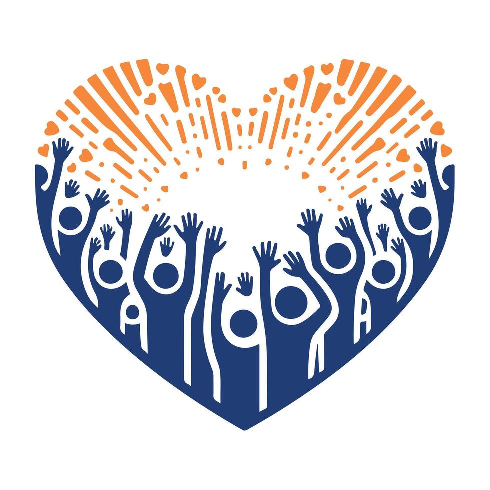 Heart-Shaped Community Unity Silhouetted People Embracing Love and Togetherness in a Symbolic Design vector