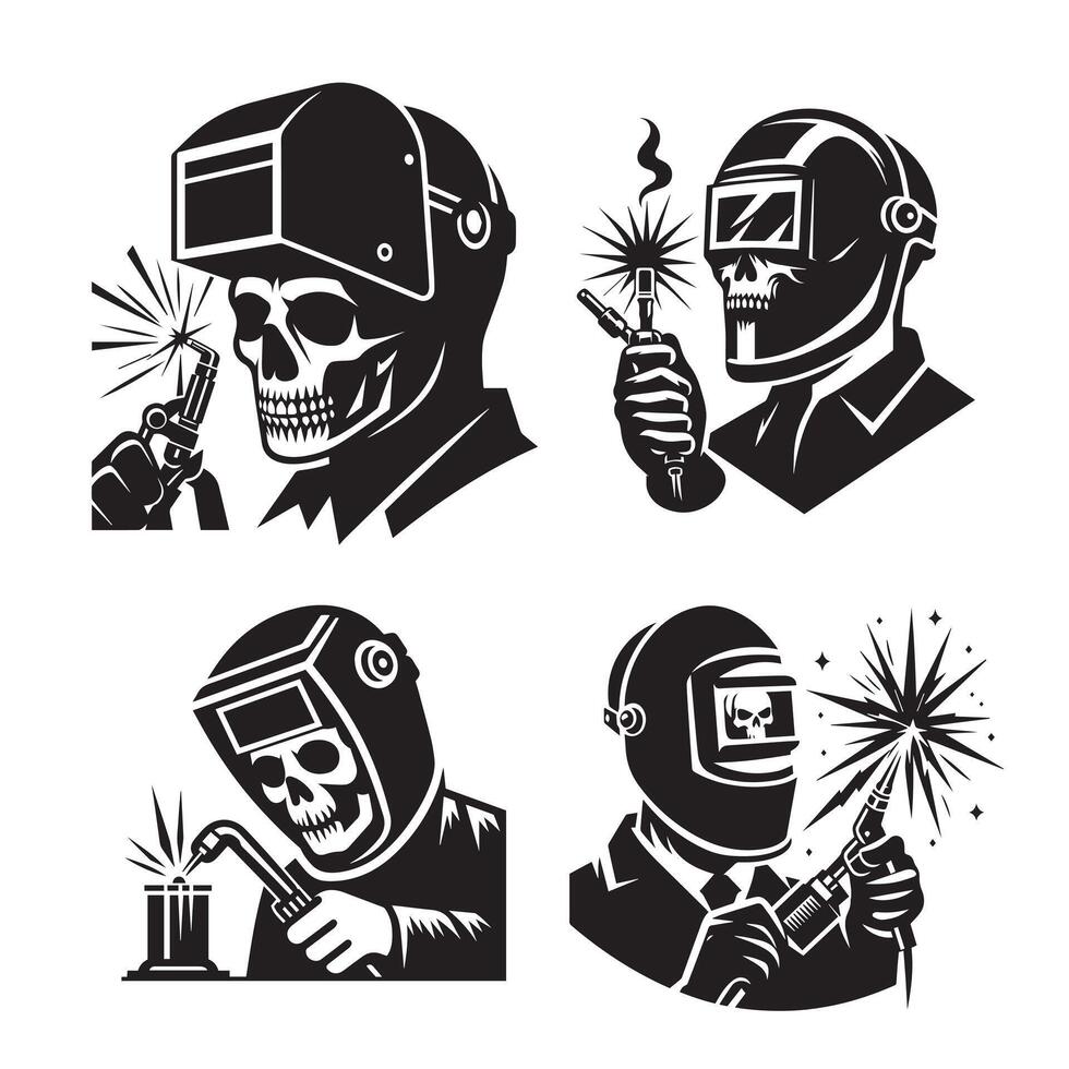Illustrations of Welders and Welding Skull Designs vector
