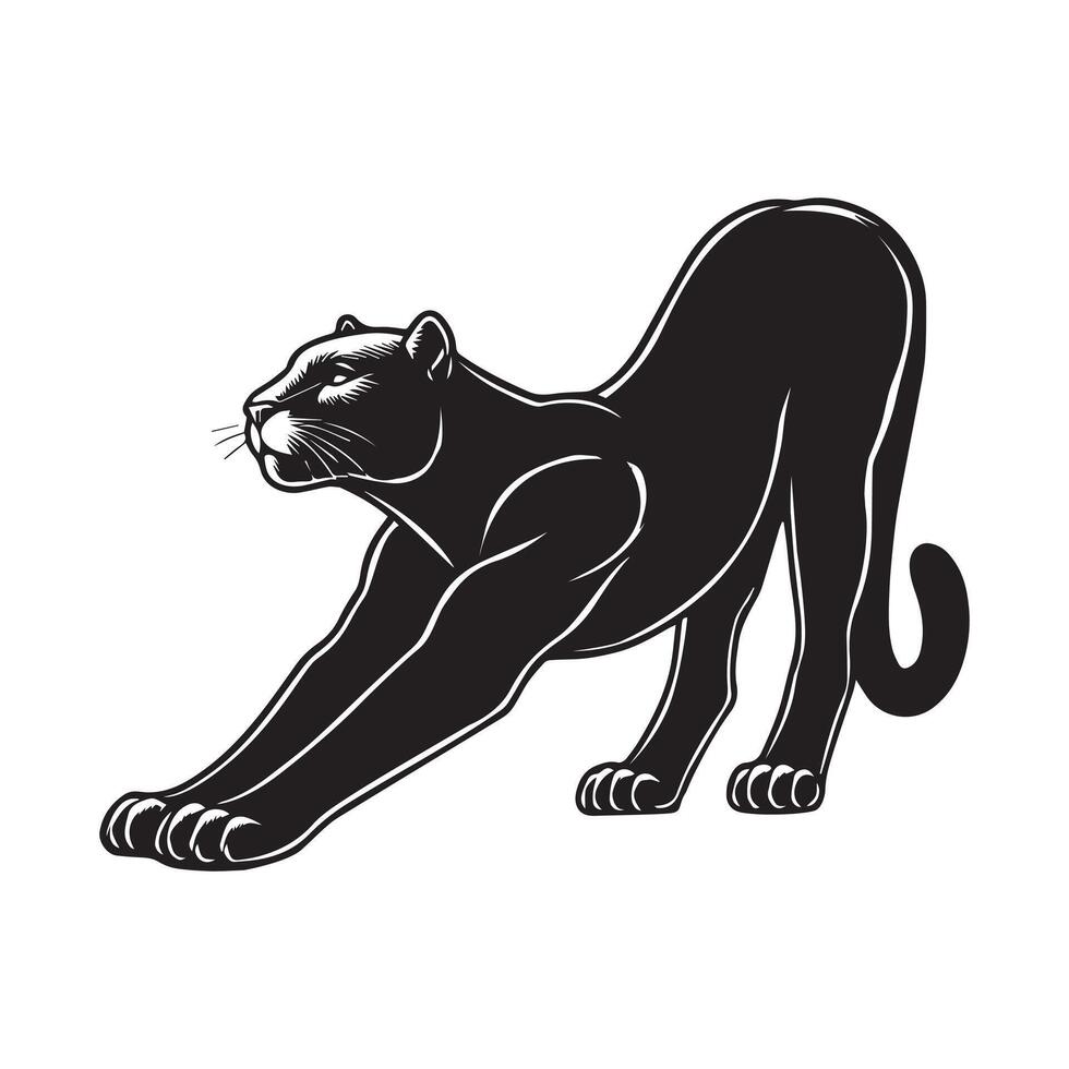 Panthera Silhouette Design - A Stretching panther Clipart illustration in black and white vector