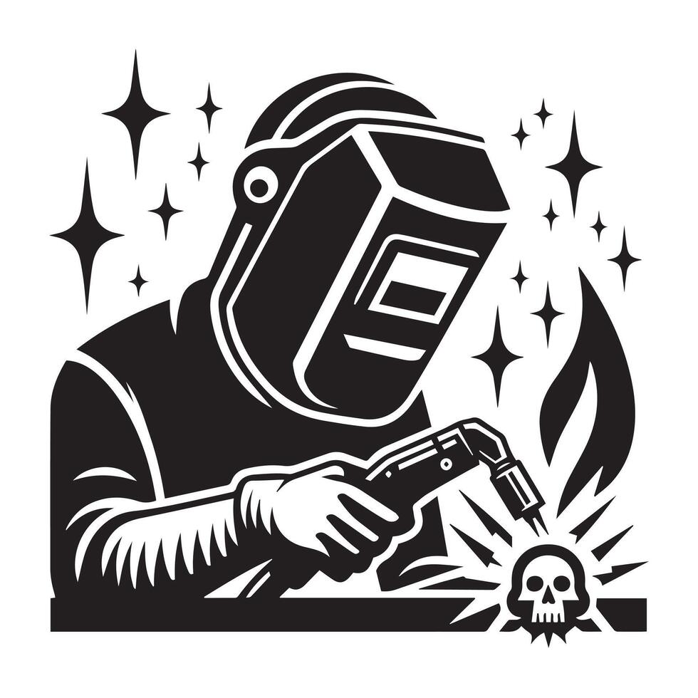Welder at Work with Safety Gear and Toolbox vector