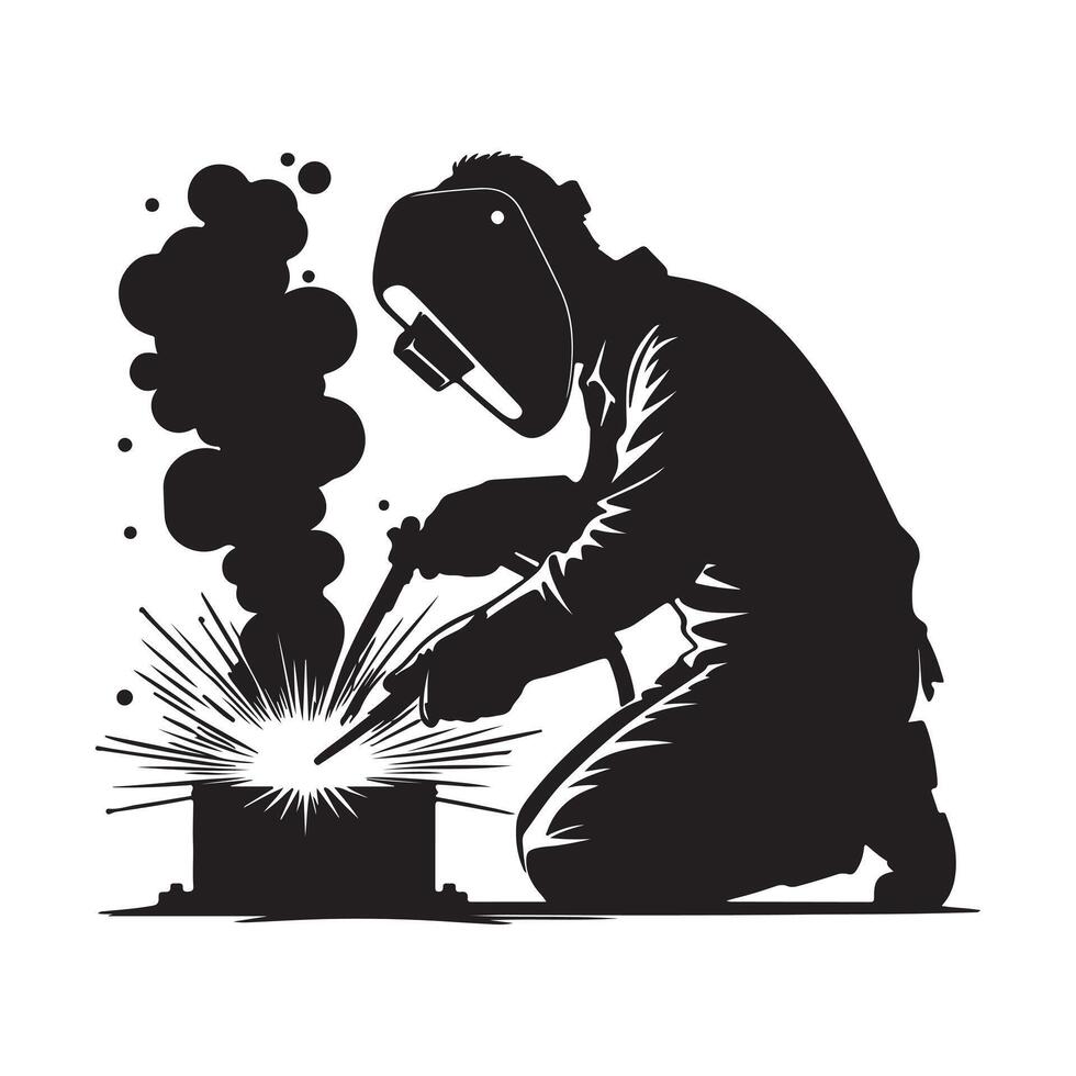 Welder at Work with Safety Gear and Toolbox vector