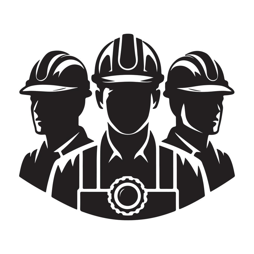 Three Construction Workers Silhouette with Hardhats vector