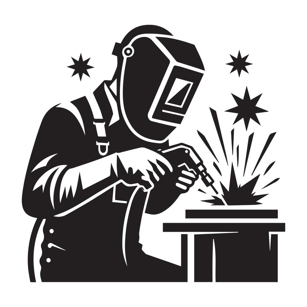 Welder at Work with Safety Gear and Toolbox vector