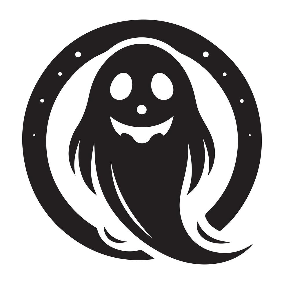 Halloween ghost illustration with bats and cemetery black silhouette, illustration art vector