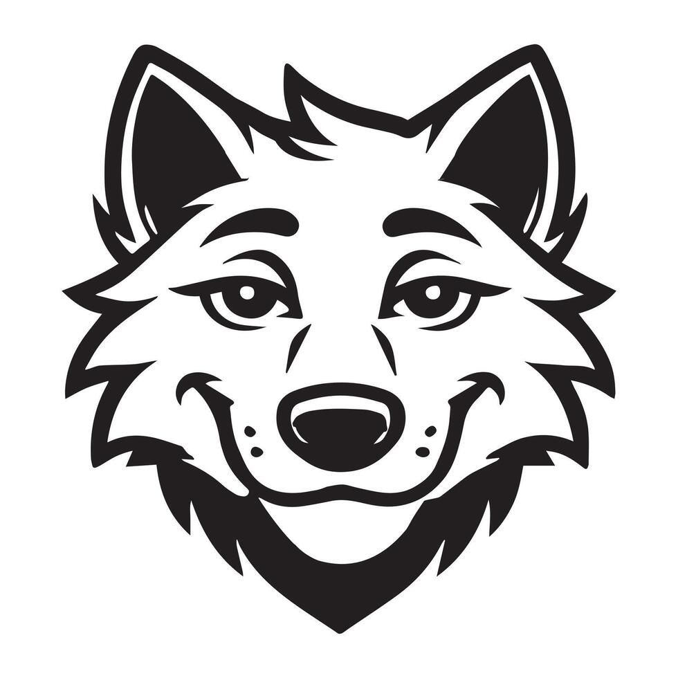 Wolf Face Logo - Gray wolf Outline - Grey wolf Head Clipart illustration in black and white vector