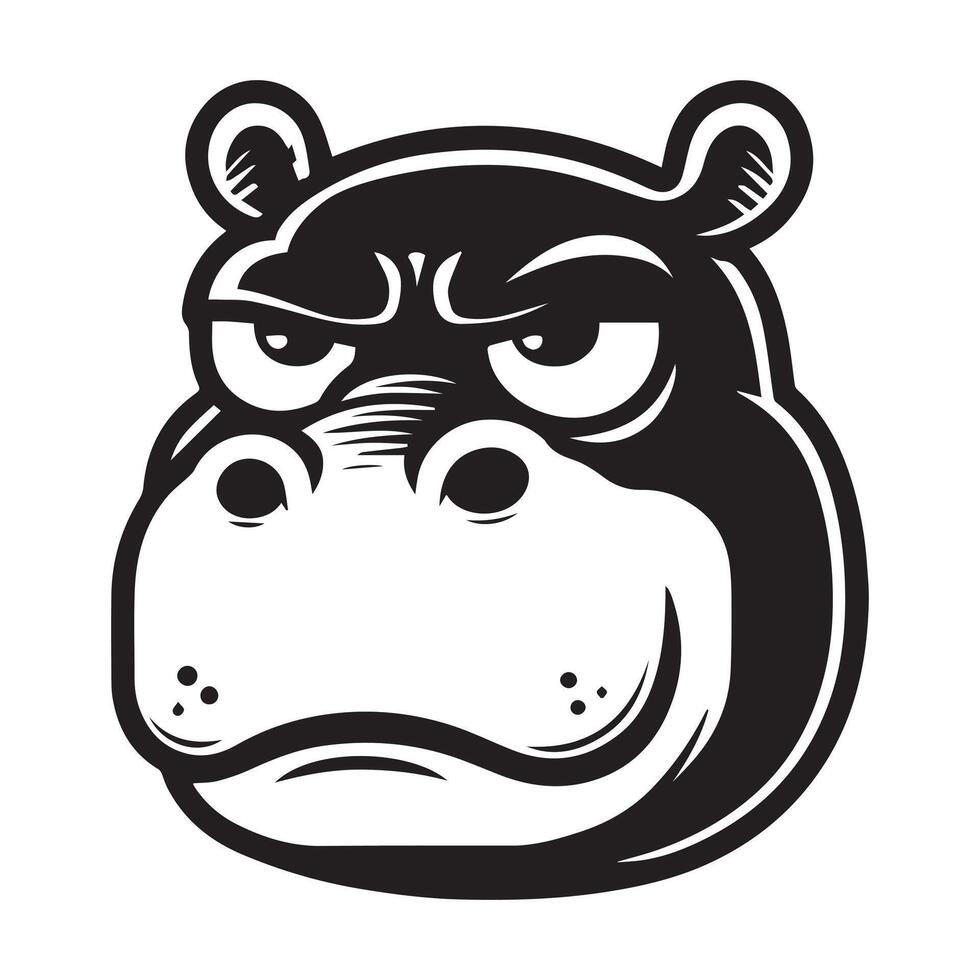 Hippopotamus face Logo - Hippo Clipart illustration in black and white vector