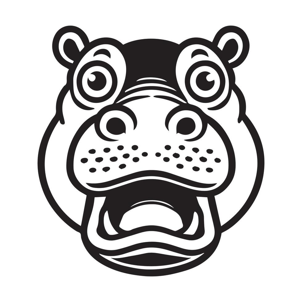 Hippopotamus face Logo - Hippo Clipart illustration in black and white vector