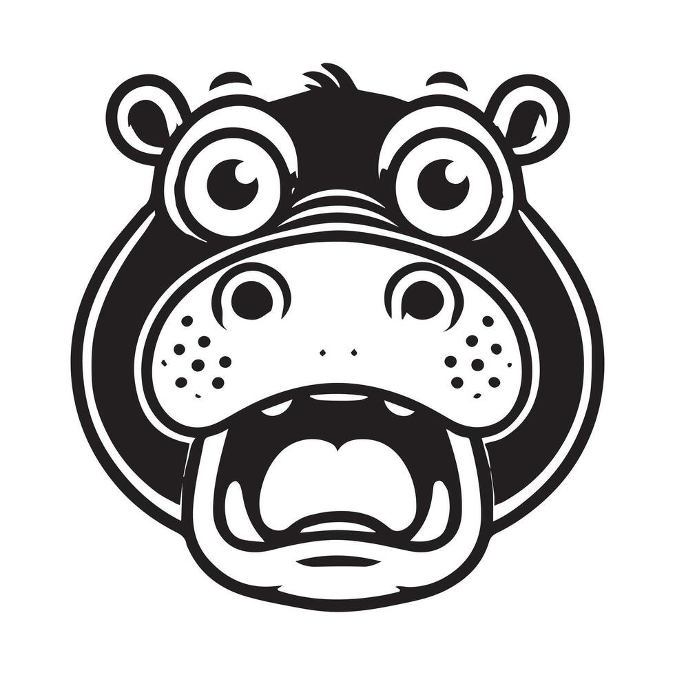 Hippopotamus face Logo - Hippo Clipart illustration in black and white vector