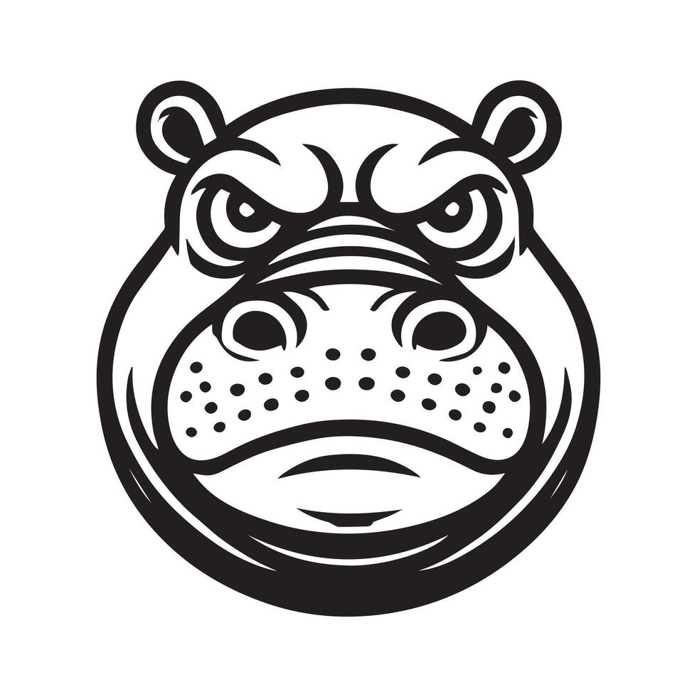 Hippopotamus face Logo - Hippo Clipart illustration in black and white vector