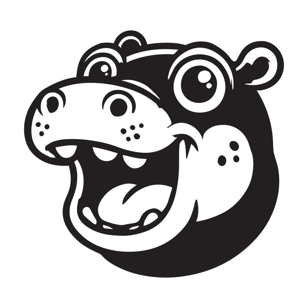Hippopotamus face Logo - Hippo Clipart illustration in black and white vector