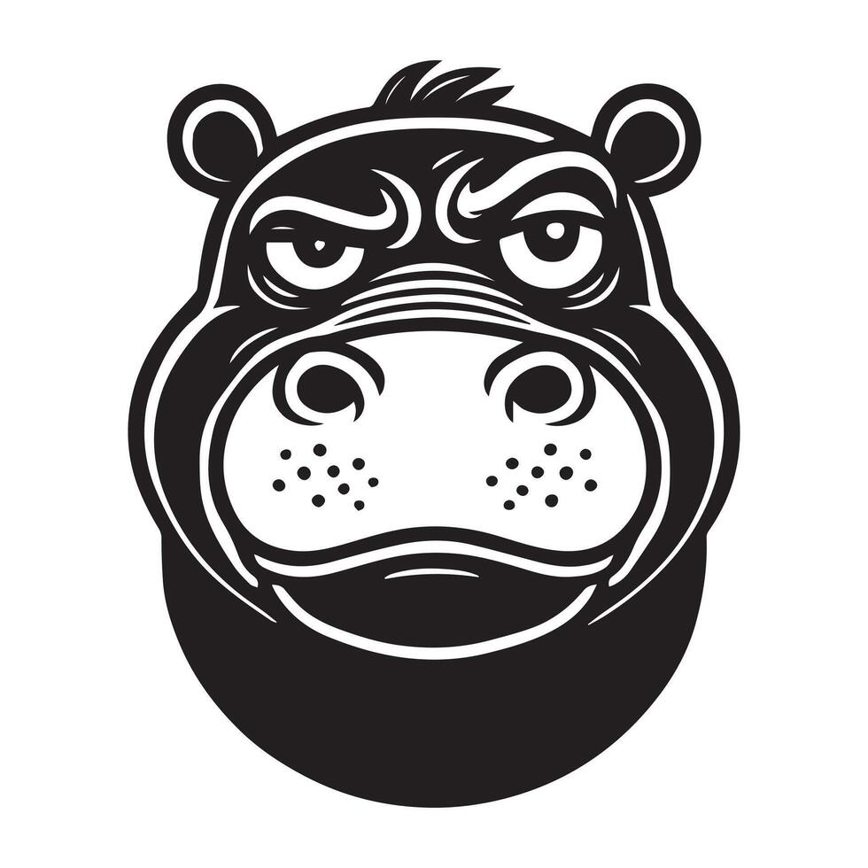 Hippopotamus face Logo - Hippo Clipart illustration in black and white vector