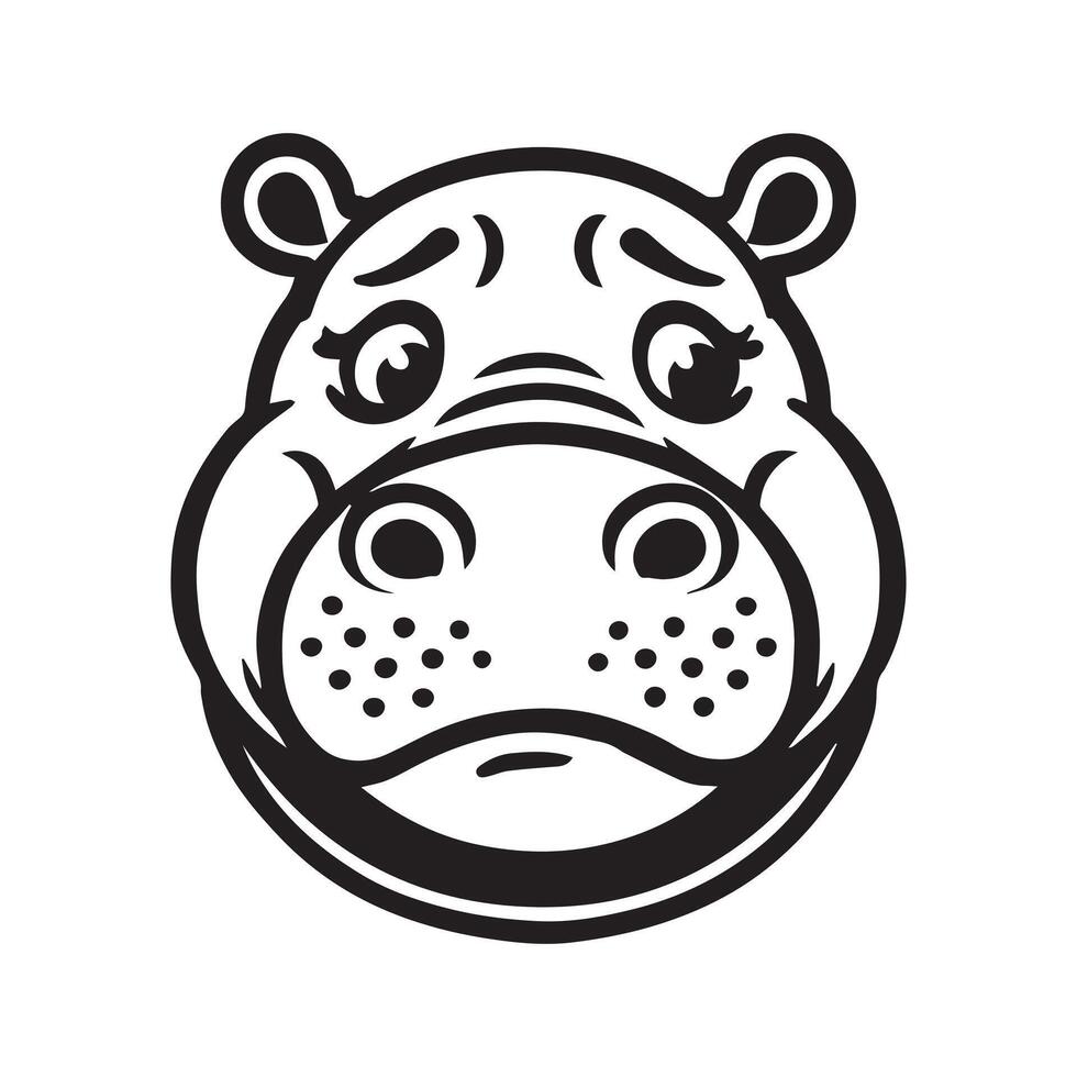 Hippopotamus face Logo - Hippo Clipart illustration in black and white vector