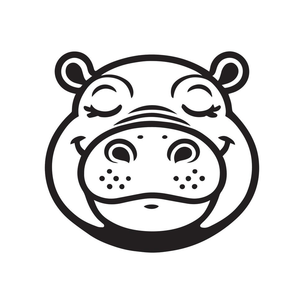 Hippopotamus face Logo - Hippo Clipart illustration in black and white vector