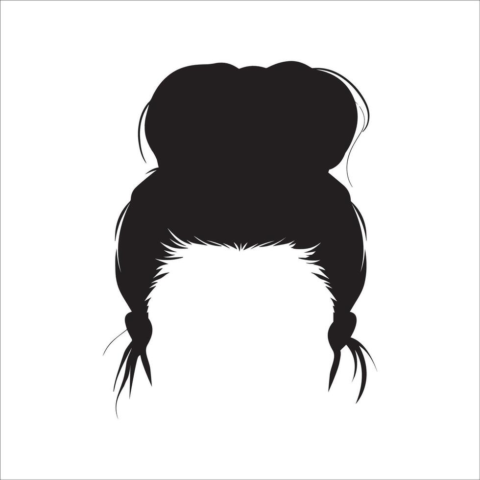 Messy Bun hair lustration in black and white vector