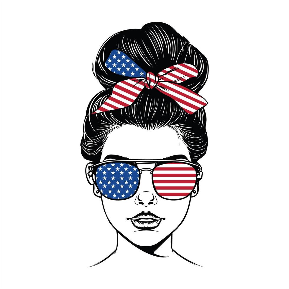 Messy Bun hair with face illustration in black and white vector