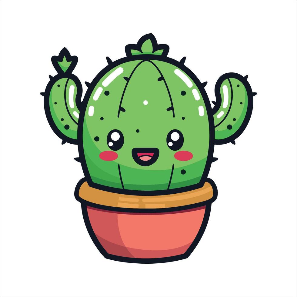 Cute kawaii Cactus illustration - kawaii Beavertail Cactus isolated on a White background vector