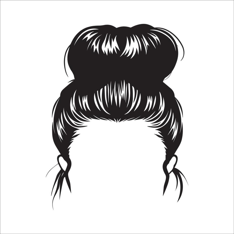 Messy Bun hair lustration in black and white vector
