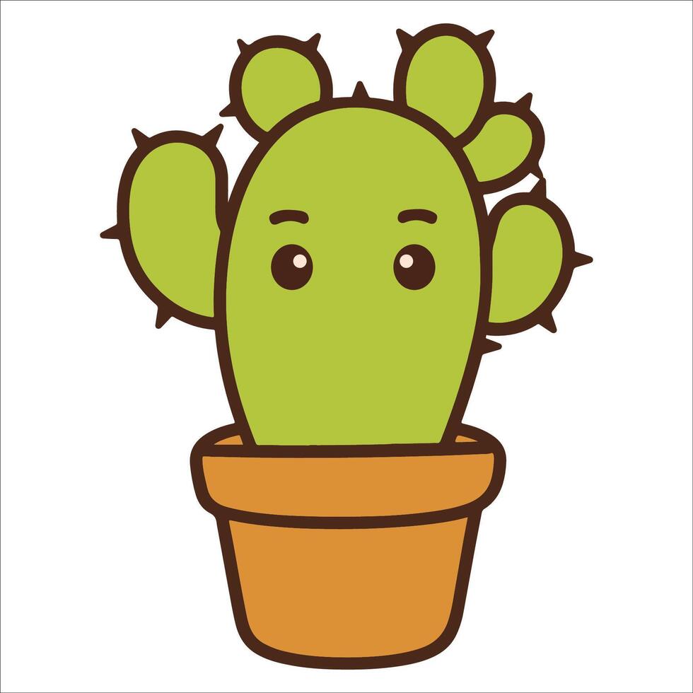 Cute kawaii Cactus illustration - kawaii Cholla Cactus isolated on a White background vector